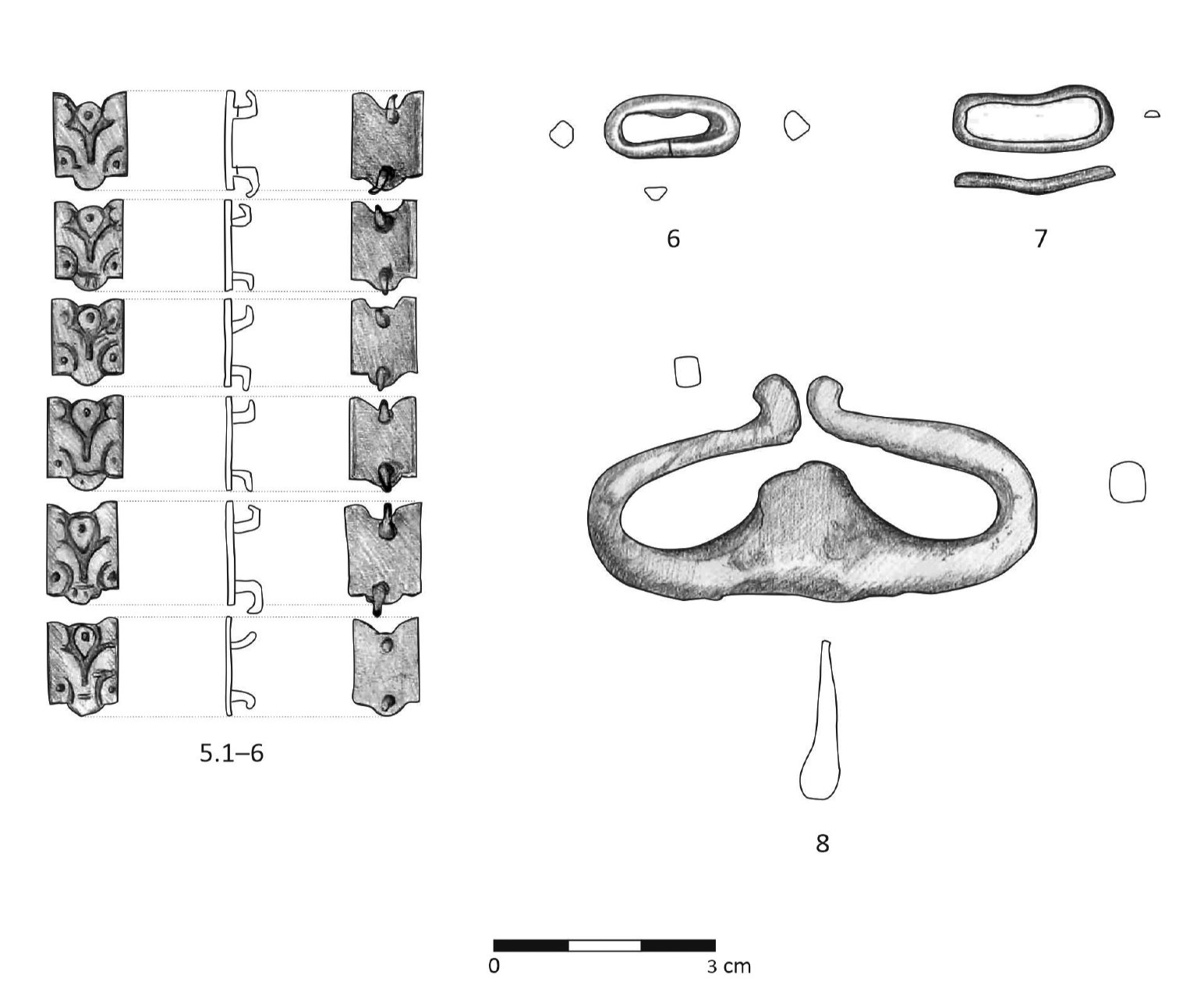 Plate 4. Cluj-Napoca-Plugarilor street, grave no. 25: 5–9 (Drawing by D. Gheorghe-Șerban).